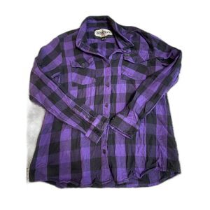 Derringer Purple and Black Rugged Button Long Sleeve Plaid Flannel Shirt 2XL
